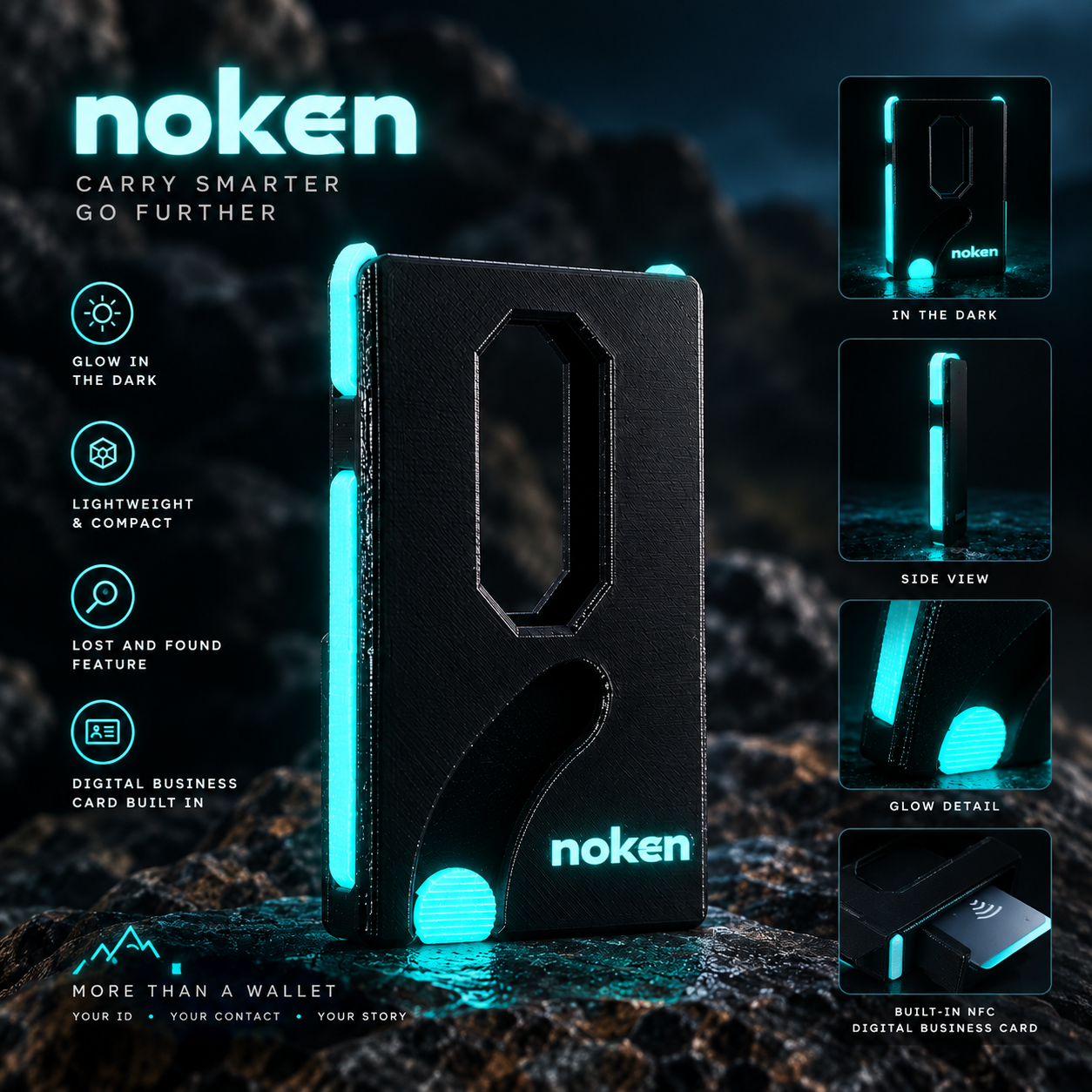 Noken — Carry Smarter, Go Further. Glow in the Dark, Lightweight & Compact, Lost and Found Feature, Digital Business Card Built In.